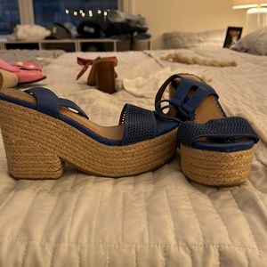 Blue tie ankle espadrilles.